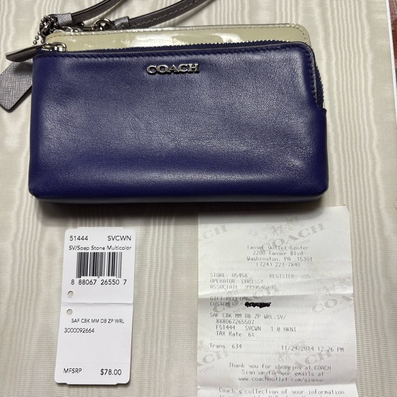 Coach Periwinkle Blue & Cream Double Corner Zip Wristlet - Picture 2 of 14